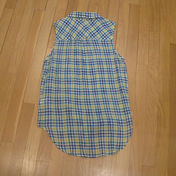 C&C California Mirage Waist-Tie Sleeveless Crinkle Shirt Top Size M Hi-Low Hem - Picture 10 of 10